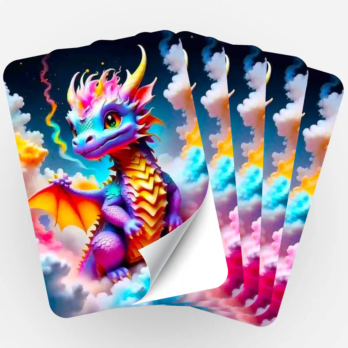 Fünfer-Set bunte Baby Drachen Aufkleber zur Organisation von Diamond Painting Zubehör und Bastelsets