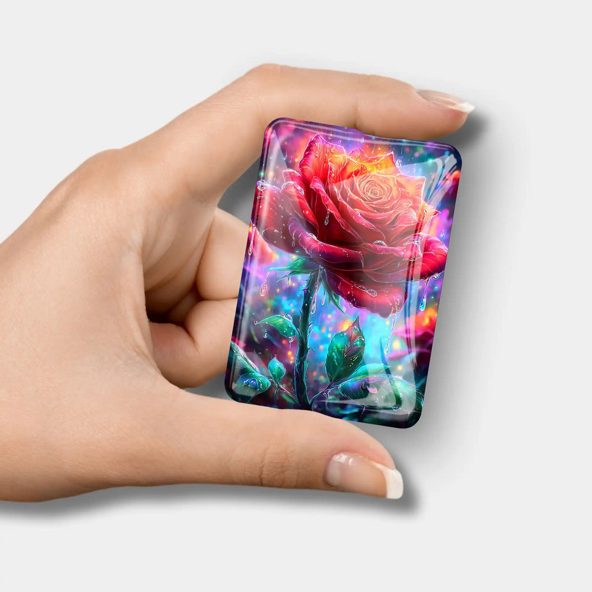 Glas Cover Minder mit rotem Rosen-Motiv als praktisches Zubehör für dein Diamond Painting Design.