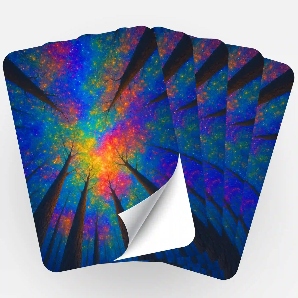 Fünf Picmondoo Aufkleber mit Regenbogenwald Motiv für Diamond Painting Organisation und Dekoration