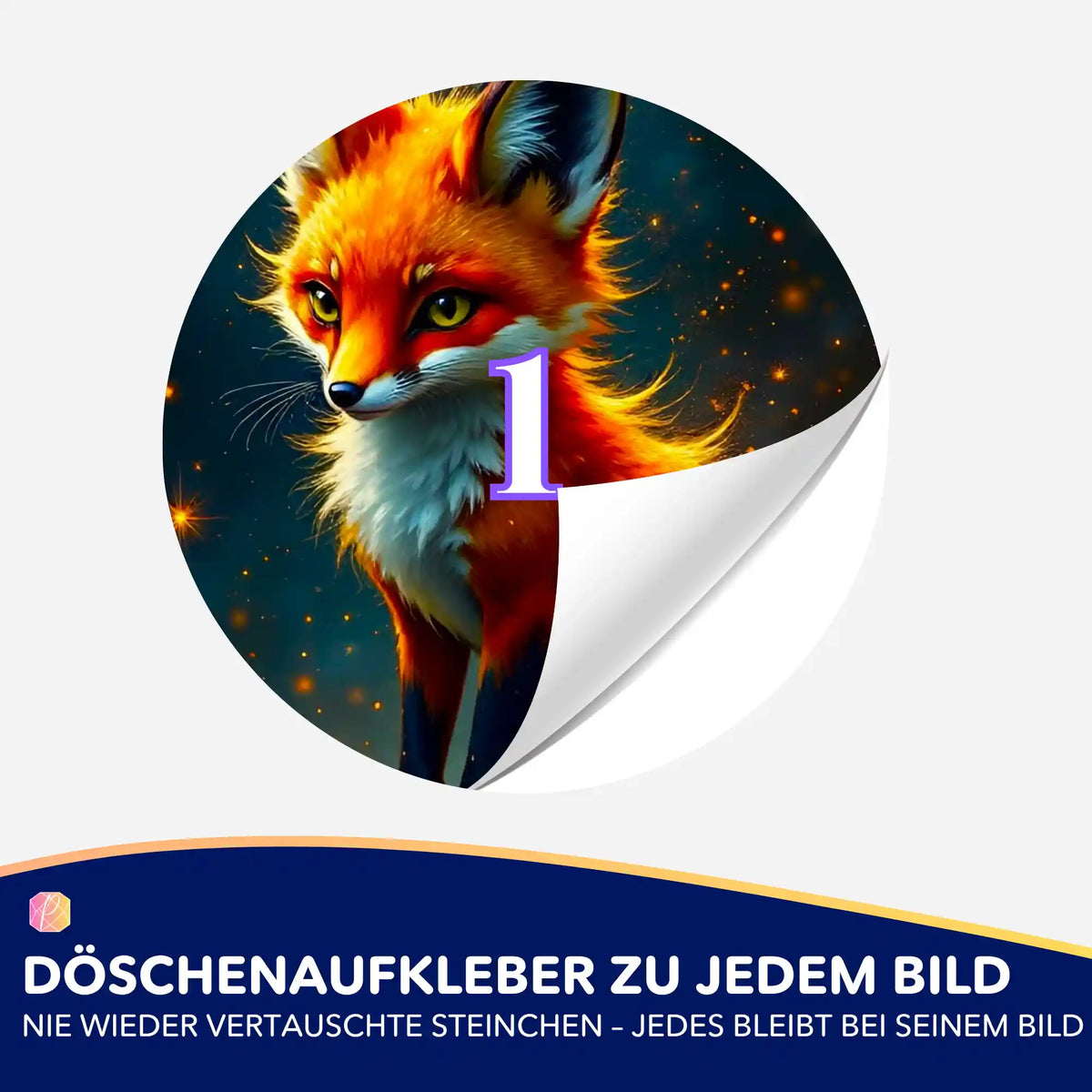 Fuchs Döschenaufkleber für Diamond Painting Sortierboxen zur einfachen Organisation der Diamanten und Steinchen.