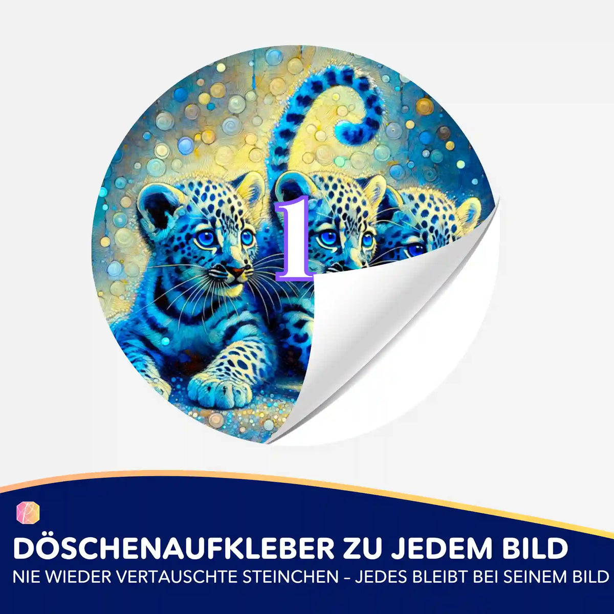 Bunte Leopardenbaby-Döschenaufkleber für Diamond Painting zur einfachen Organisation deiner Diamanten Steinchen.