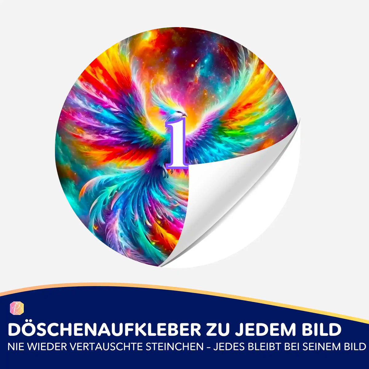 Bunter Phönix Aufkleber für Diamond Painting Döschen zur Organisation der Steinfarben für dein DIY-Projekt