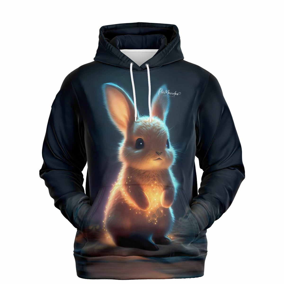 Schwarzer Dreamer Hoodie mit magischem Funkelhäschen-Motiv, inspiriert durch Diamond Painting und kreative Kunstdesigns