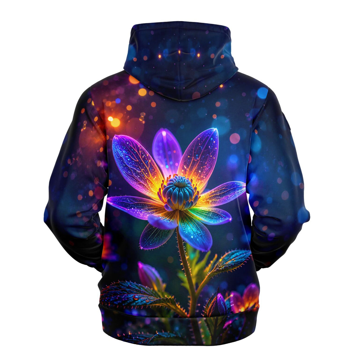 Dreamer Hoodie Im Kern des Lichts mit leuchtender neonfarbener Blumen-Grafik wie bei einem Diamond Painting