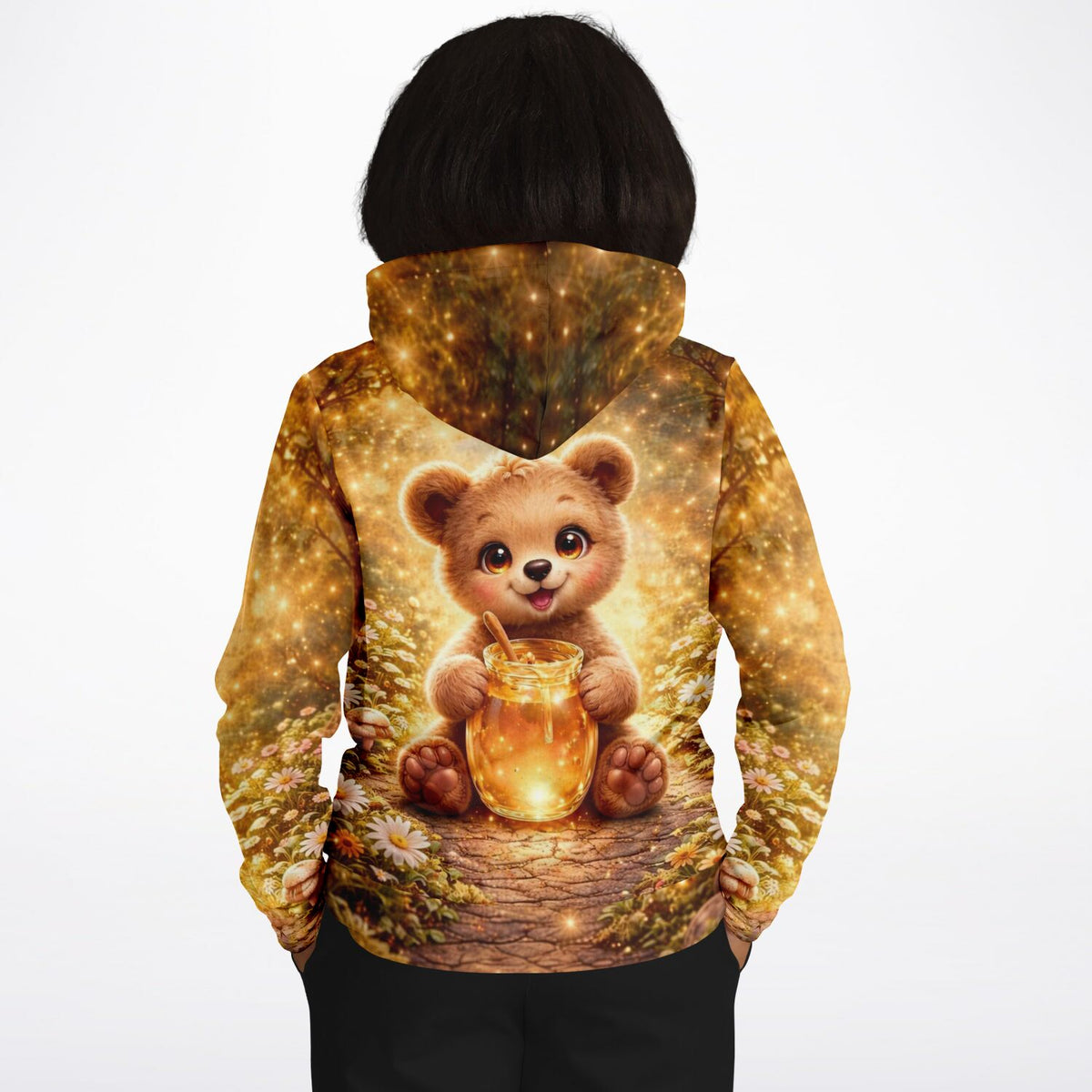 Dreamer Hoodie mit niedlichem Teddybär-Motiv und Honigtopf im Stil eines Diamond Painting oder Malen nach Zahlen Designs