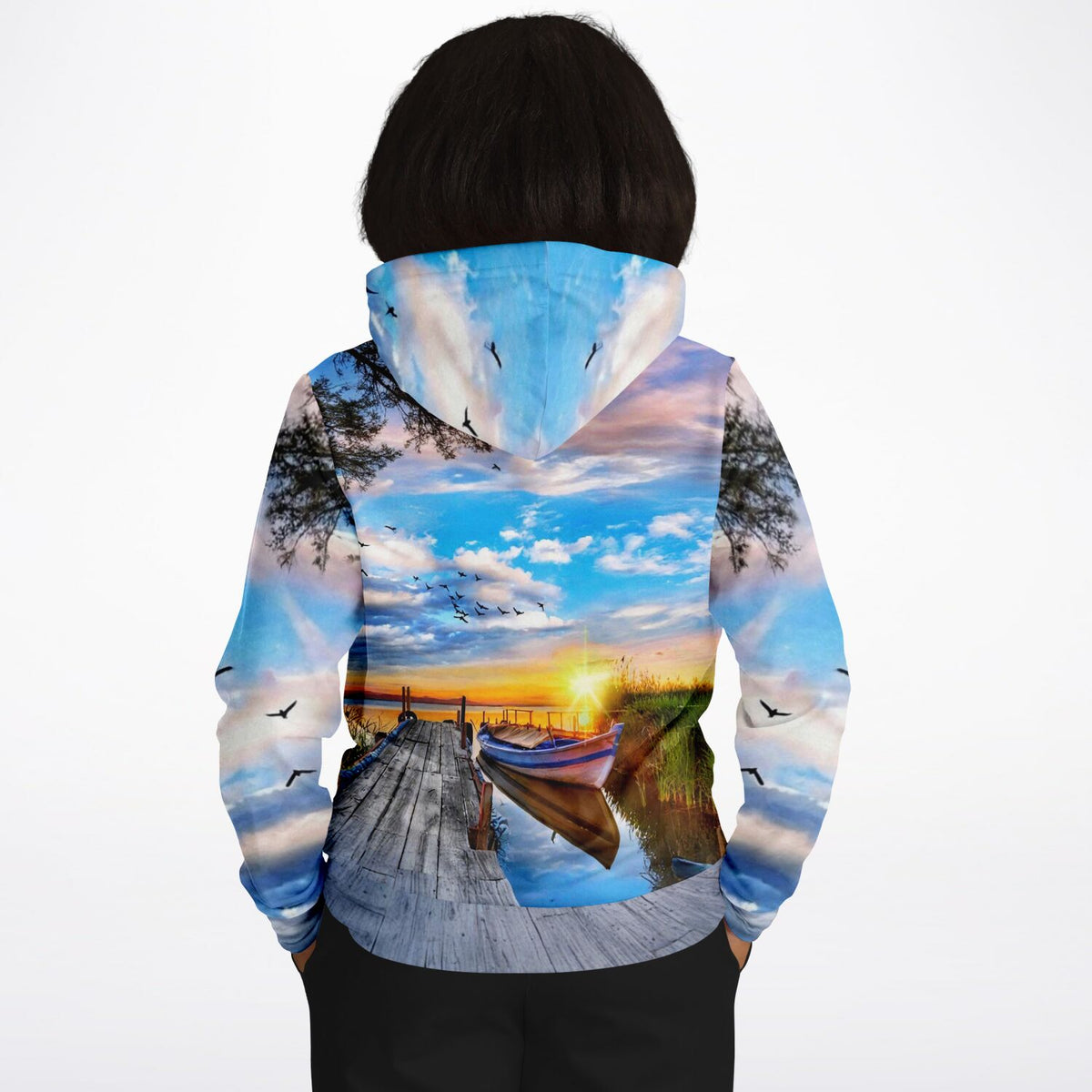 Hoodie mit Motiv Sonniger Abend am See, ähnlich künstlerisch gestaltet wie hochwertige Diamond Painting oder Malen nach Zahlen