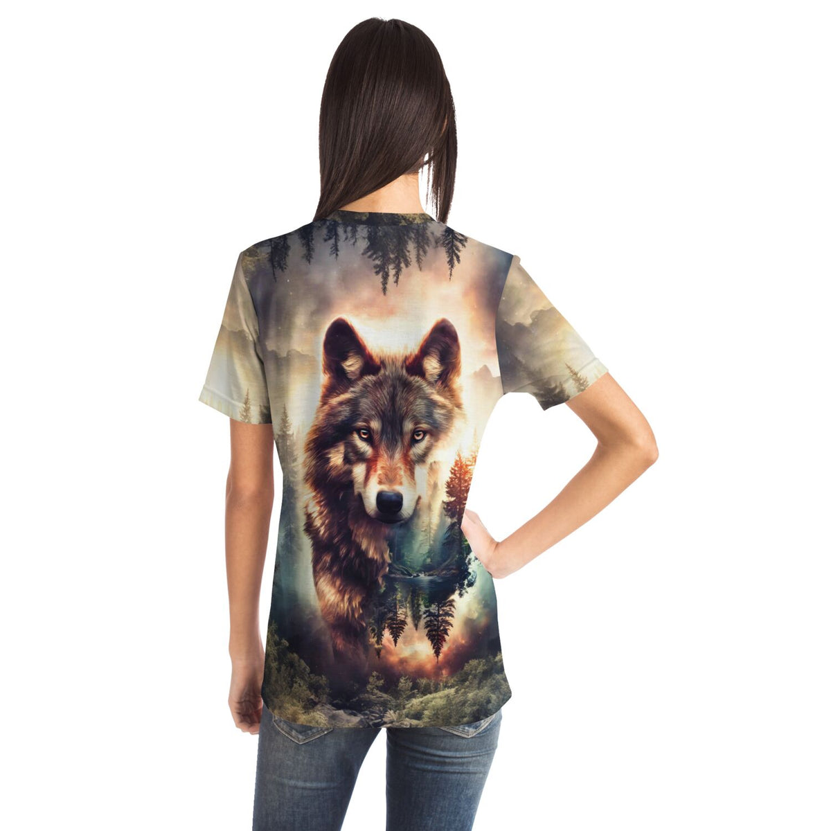 T-Shirt Dreamer Geist des Waldes mit Wolf-Motiv, passend zum künstlerischen Design von Diamond Painting für Erwachsene.