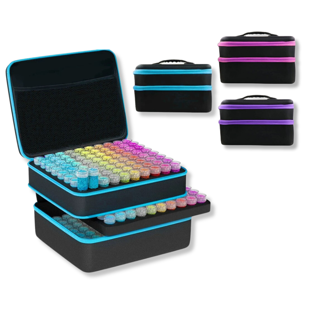 Diamond Painting Koffer mit 240 Döschen zur organisierten Aufbewahrung von bunten Diamanten für Diamond Painting Sets