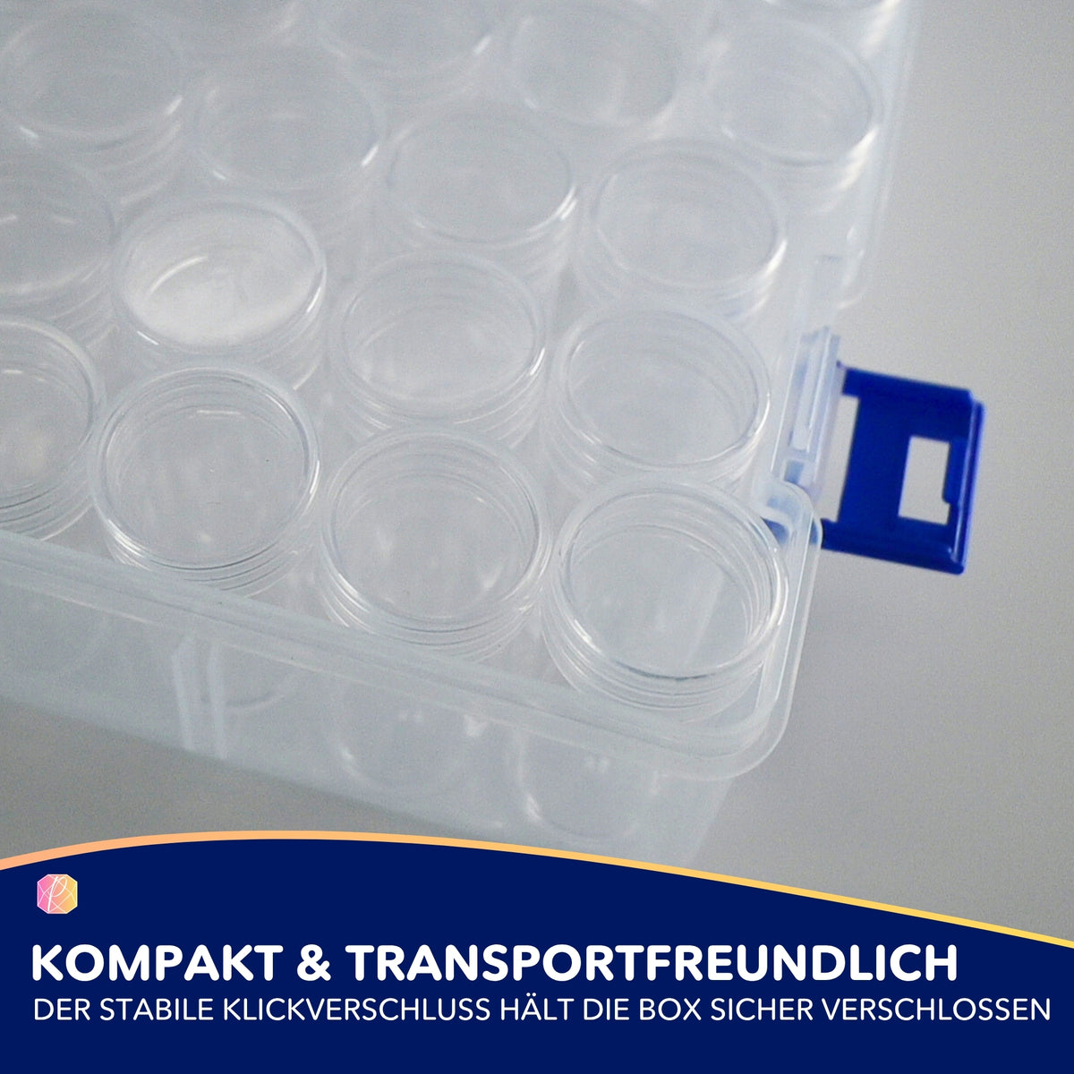 Diamond Painting Aufbewahrungsbox mit 80 kleinen Döschen als praktisches Zubehör für Diamanten Painting Sets.