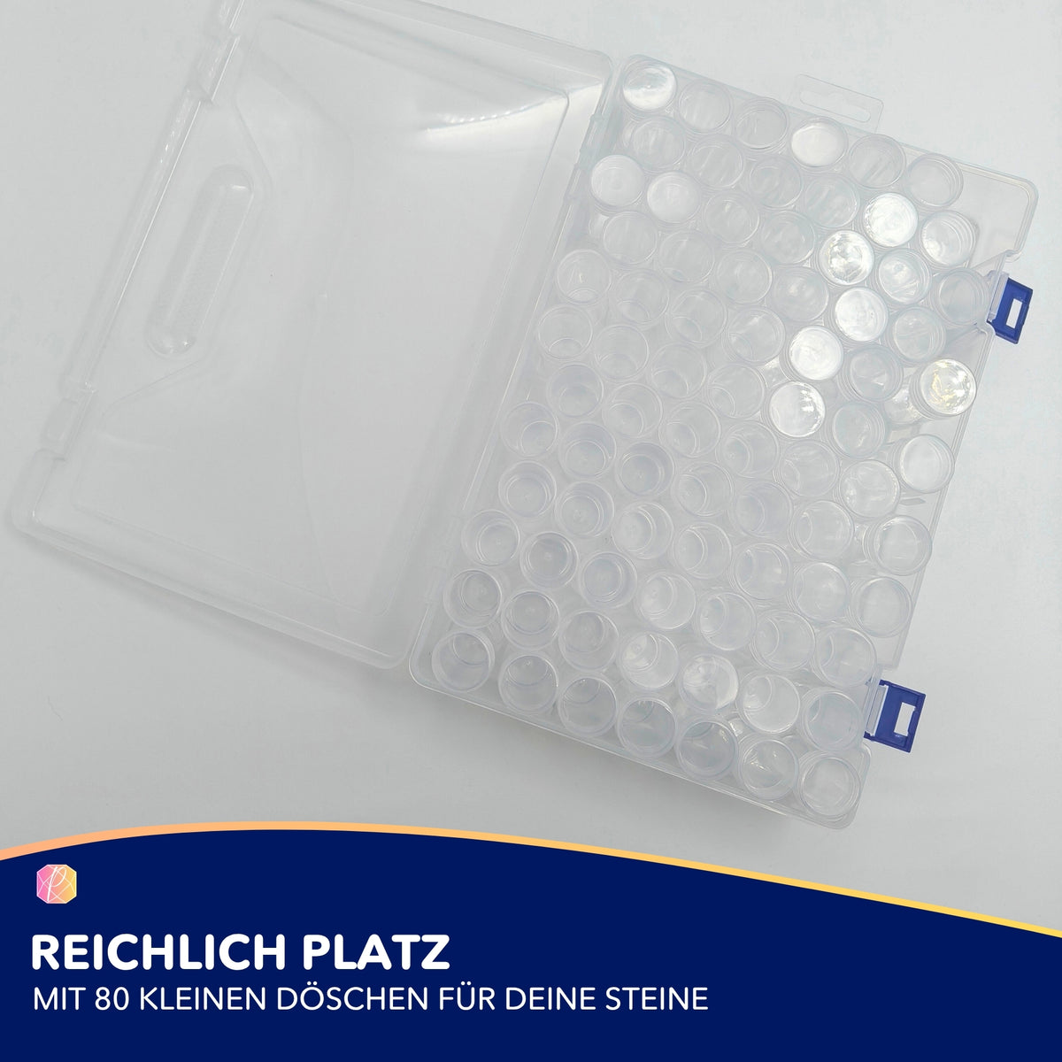 Transparente Diamond Painting Aufbewahrungsbox mit 80 Dosen zur organisierten Sortierung von Diamanten