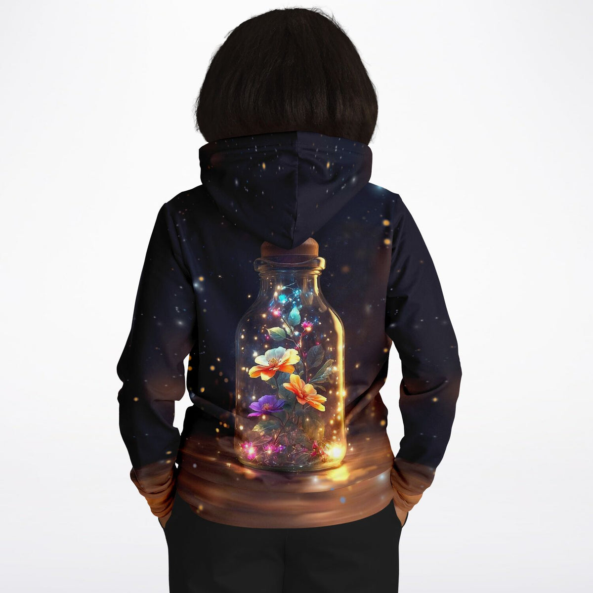 Dreamer Hoodie Leuchtender Blütenzauber mit magischem Glasflaschen-Print, ideal im Diamond Painting Design-Stil.