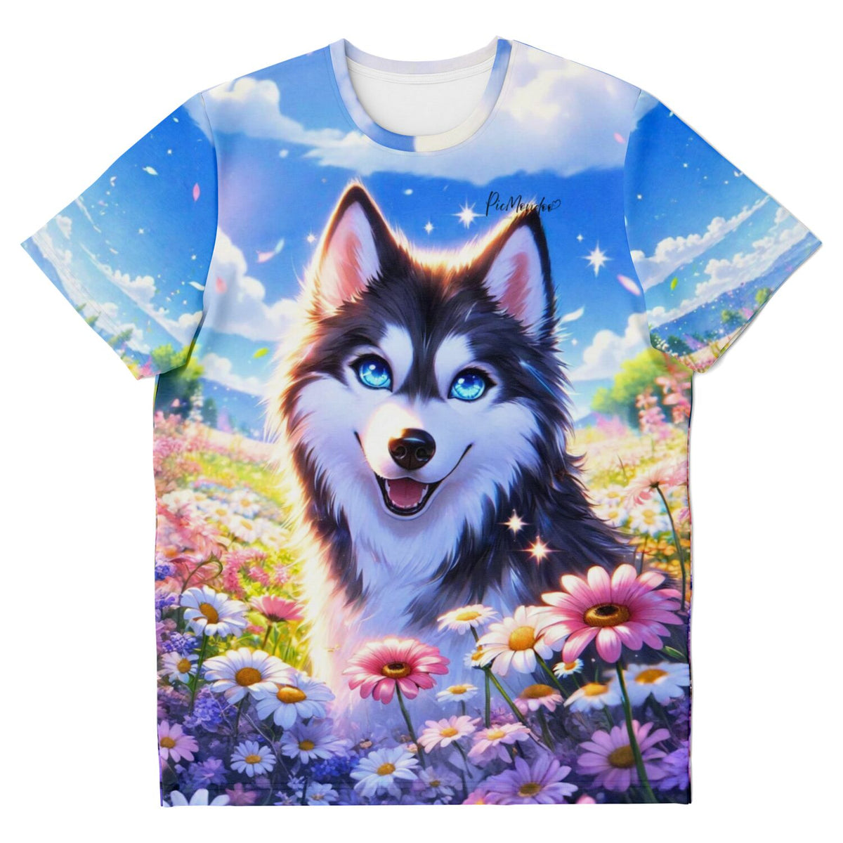 Dreamer T-Shirt mit Husky Motiv und bunten Blumen, ideal für Fans von Diamond Painting und Malen nach Zahlen Designs