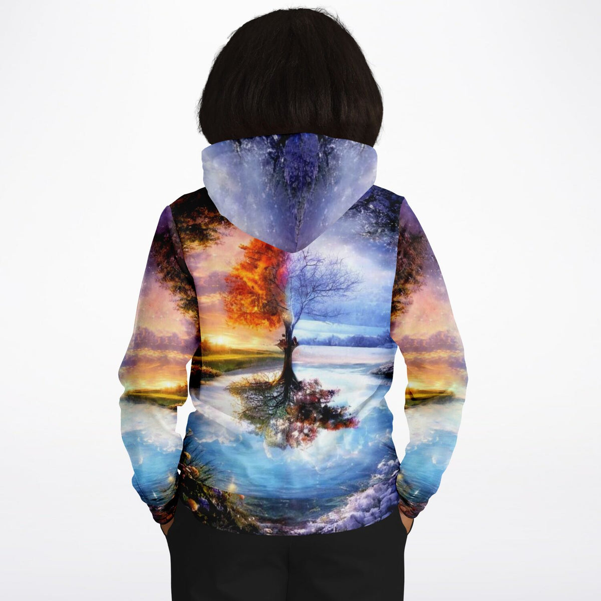 Hoodie mit Motiv Baum der 4 Jahreszeiten, inspiriert von Malen nach Zahlen Kunstwerken für Erwachsene.