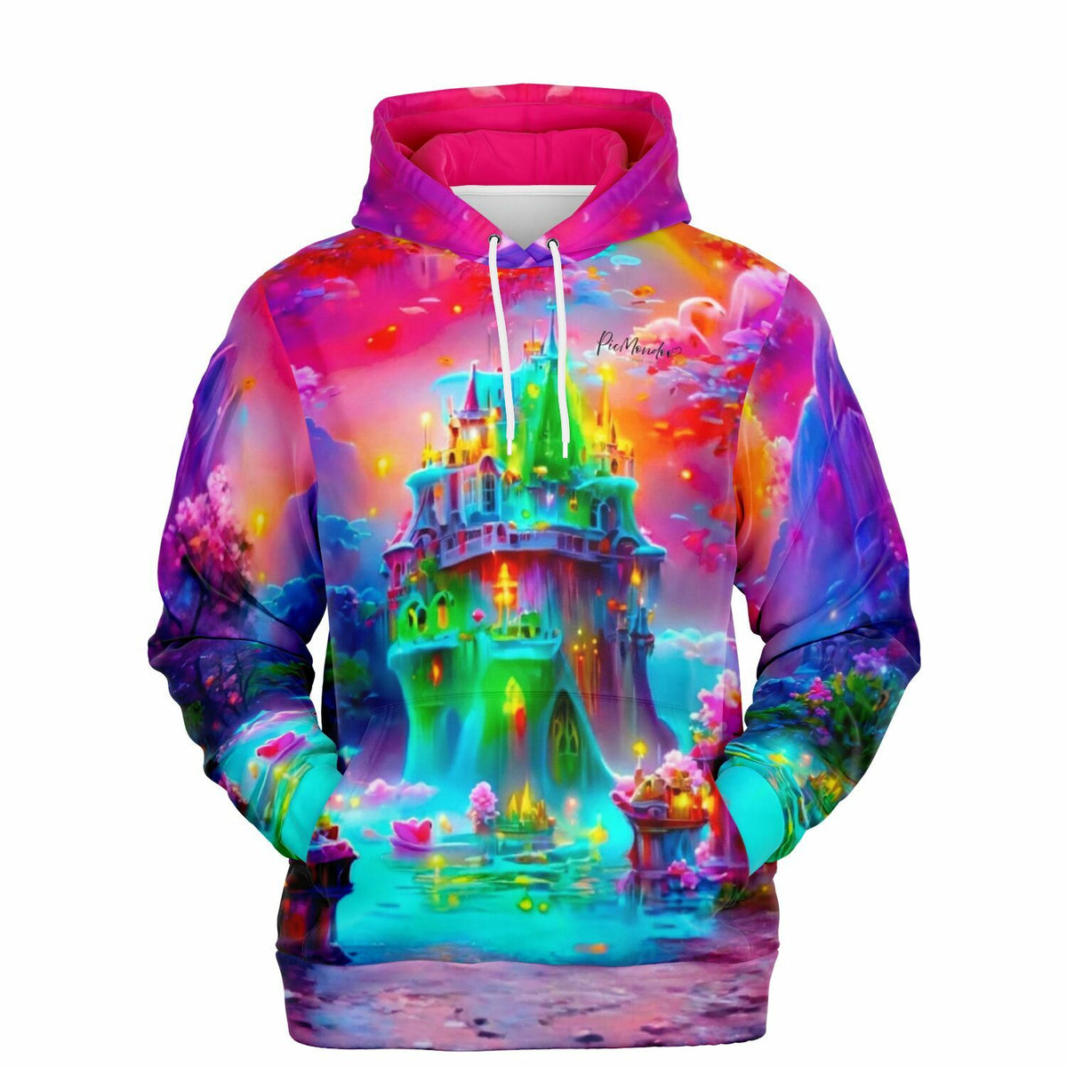 Hoodie mit buntem Schloss-Motiv, inspiriert von Diamond Painting Fantasiewelten für kreative Köpfe