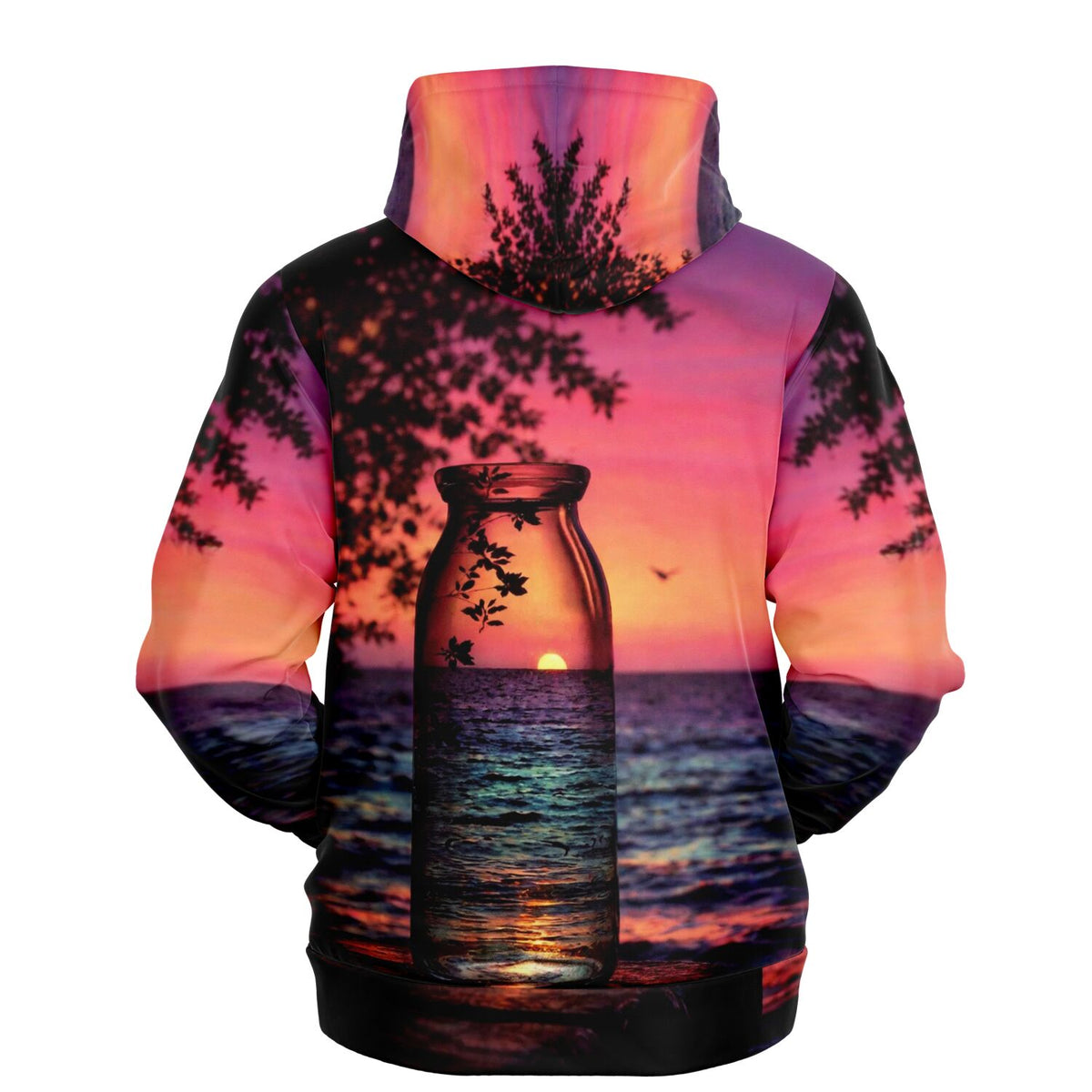 Dreamer Hoodie mit Motiv roter Sonnenuntergang über dem Meer, inspiriert von Diamond Painting Kunstdesigns