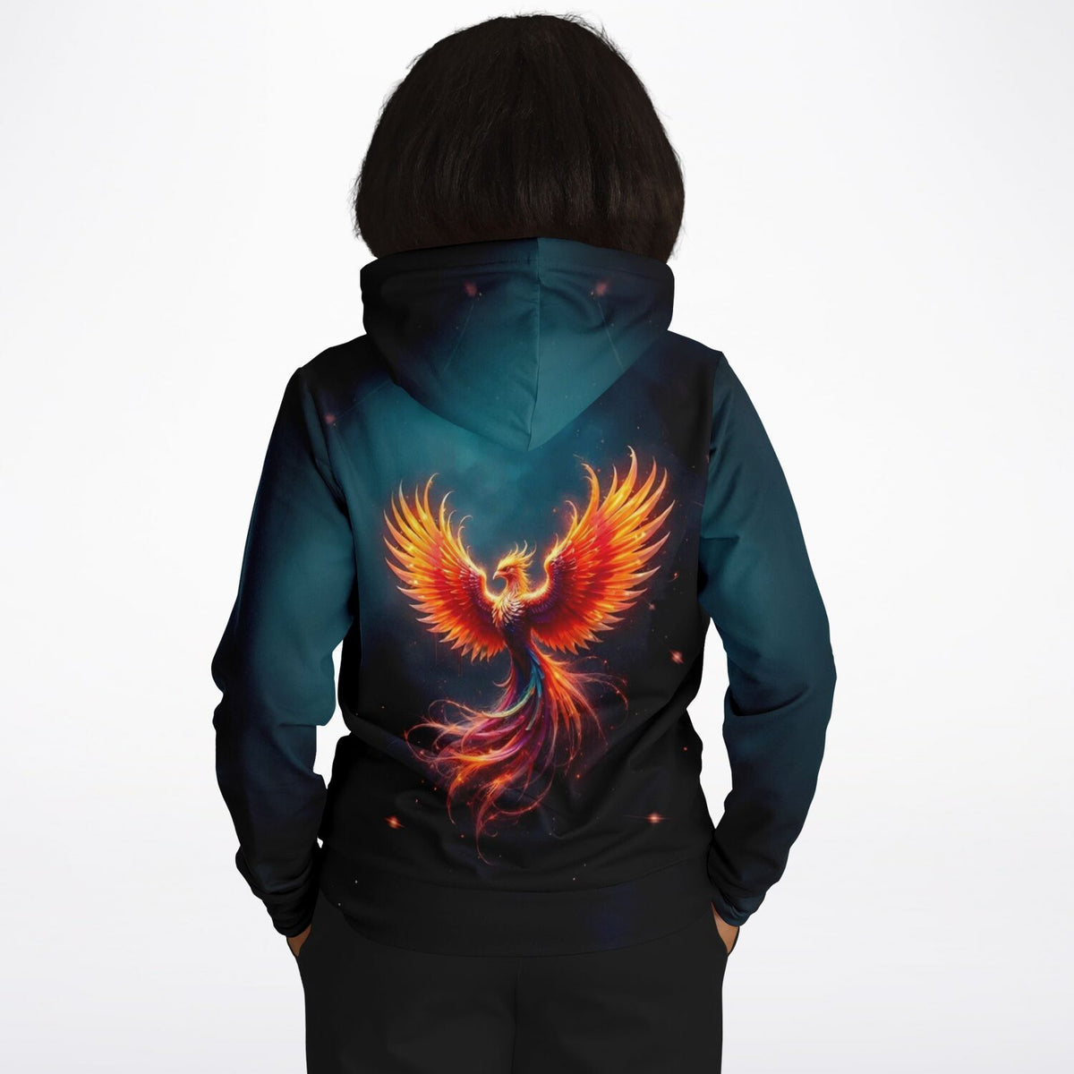 Schwarzer Dreamer Hoodie mit leuchtendem Sparkle Phönix Motiv, ideal für Fans von Diamond Painting und Kunstdesigns.