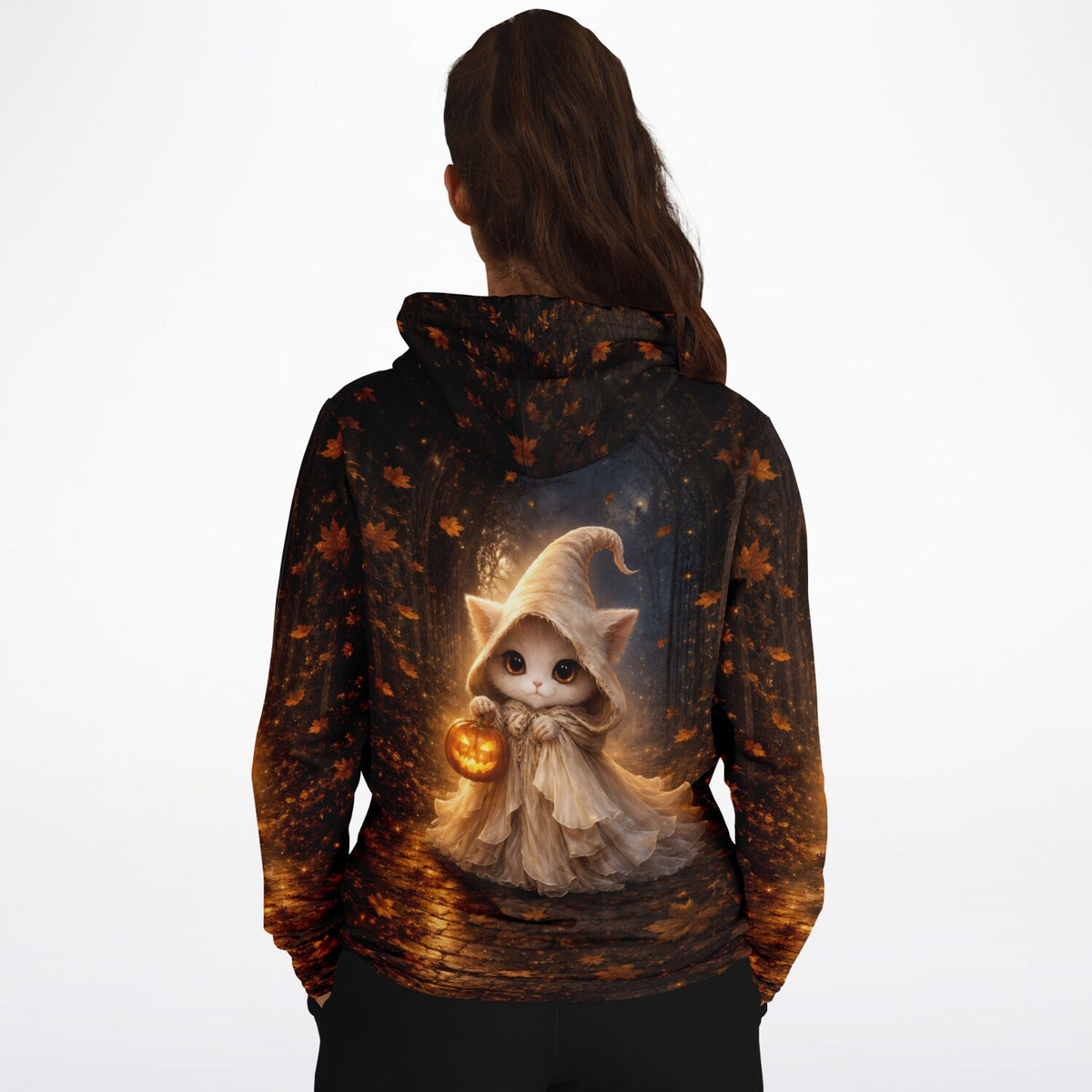 Dreamer Hoodie mit niedlichem Katzen-Motiv in Herbstlandschaft, ideal als Vorlage für Diamond Painting oder Malen nach Zahlen