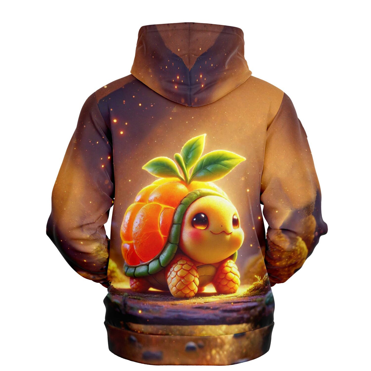 Dreamer Hoodie mit süßer Frucht-Schildkröte im farbenfrohen AOP-Design für Fans kreativer Kunstmotive