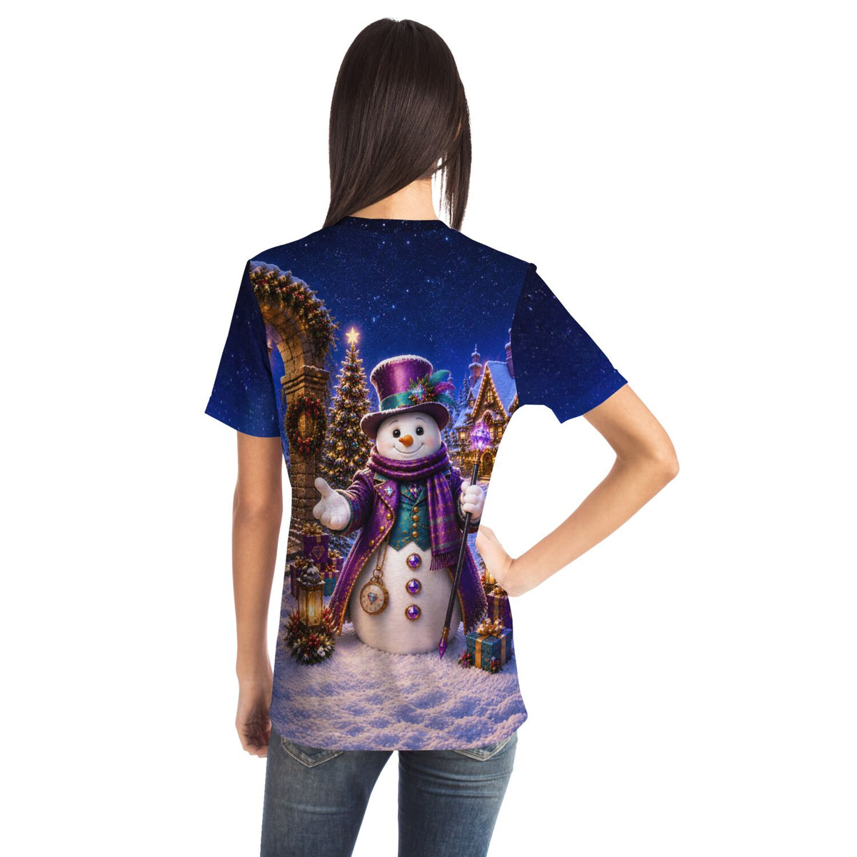 T-Shirt mit Schneemann-Motiv im Winterzauber-Design, passend zu beliebten Diamond Painting und Malen nach Zahlen Motiven