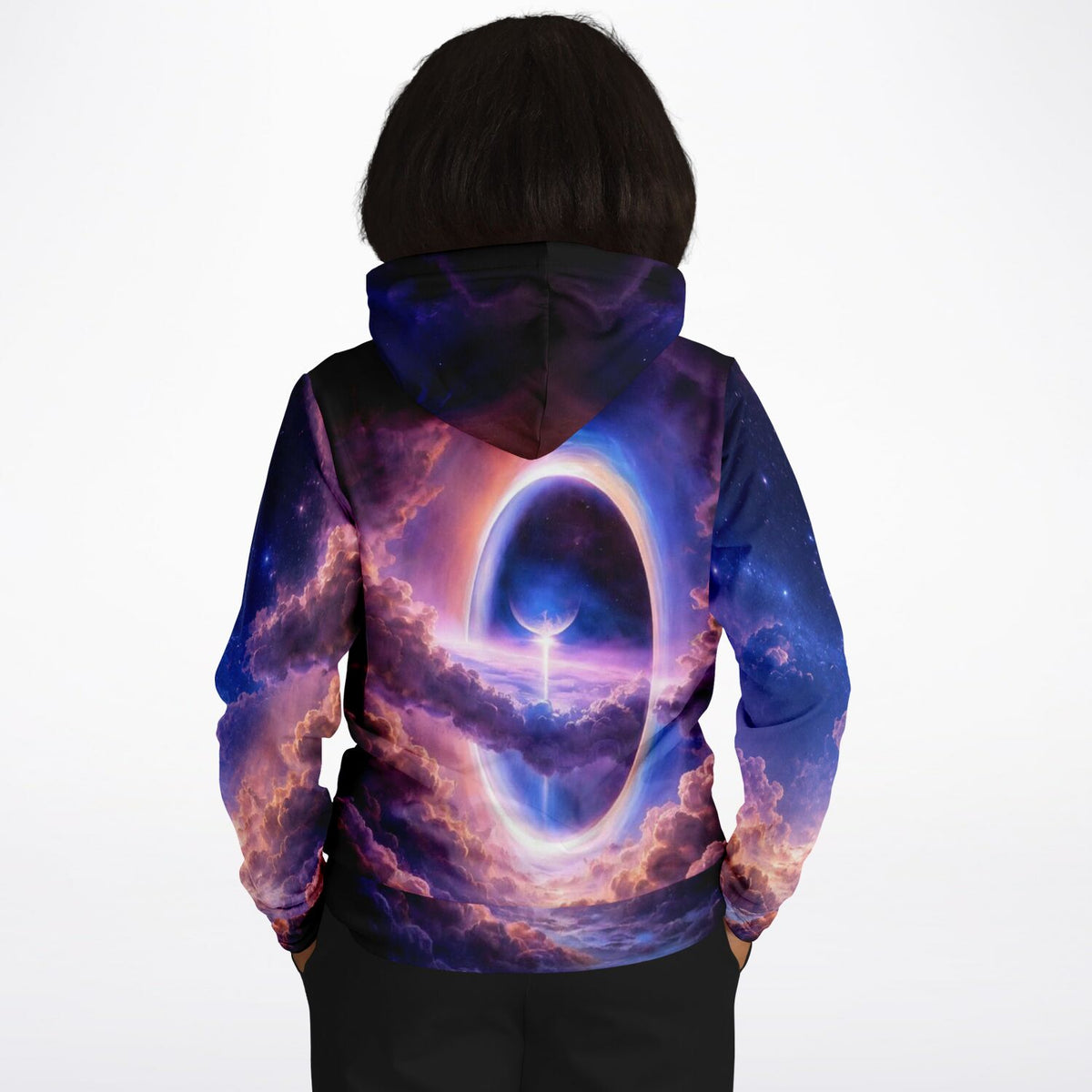 Dreamer Hoodie mit galaktischem Tor Motiv, buntes Weltraumdesign mit leuchtendem Portal und Wolken, Limited Edition