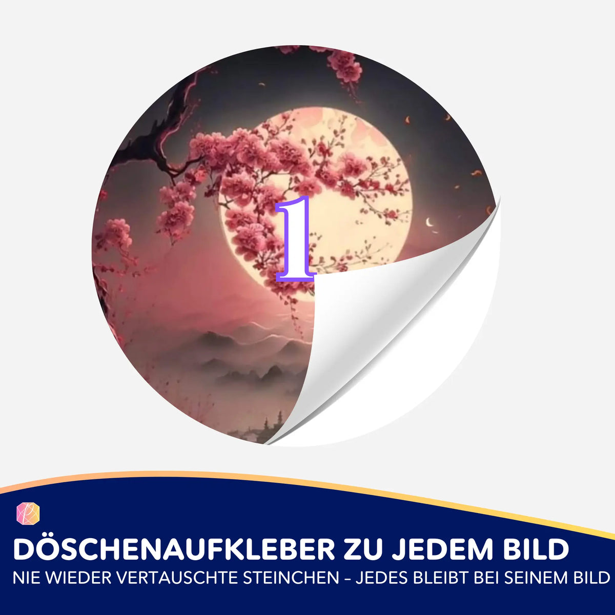 Runder Döschenaufkleber mit Kirschblüten-Motiv zur Sortierung von Steinchen für dein Diamond Painting Set