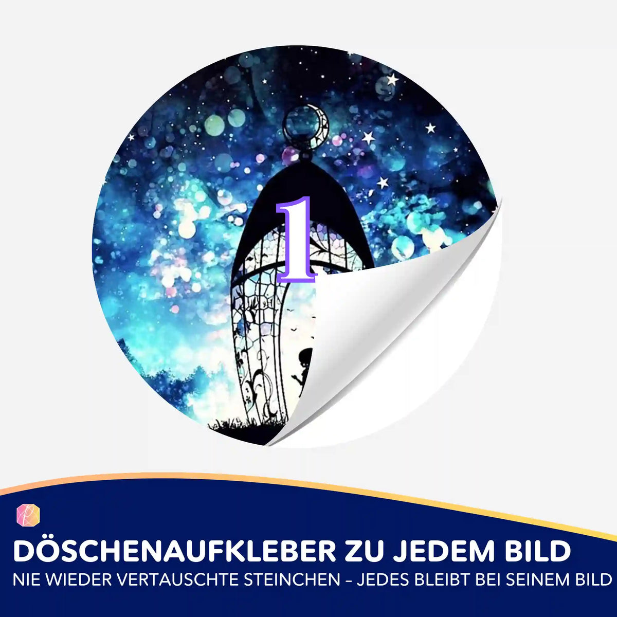 Runder Döschenaufkleber mit Fantasy-Motiv Engel der vielen Lichter für Diamond Painting Set Zubehör und Steinchen-Sortierung