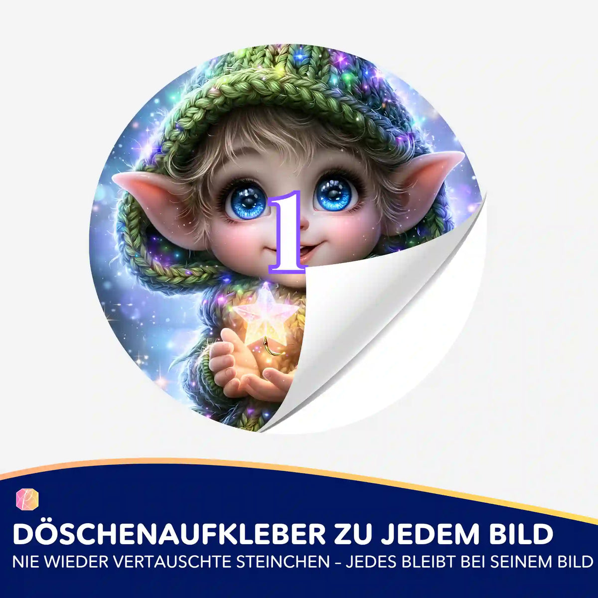 Runder Diamond Painting Döschenaufkleber mit Elfen-Motiv und Zahl 1 zur Sortierung von Diamanten für Bastelprojekte