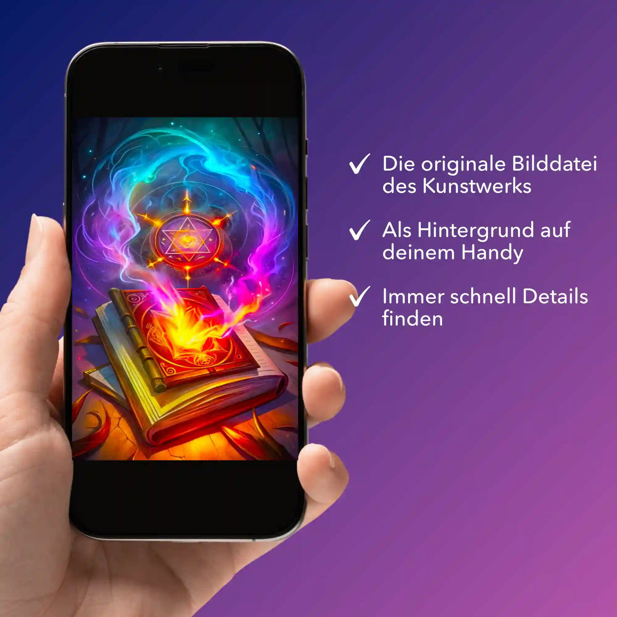 Smartphone mit digitaler Picmondoo Diamond Painting Bildmappe Motiv Hexenkünste als praktisches PDF für Handy und Desktop