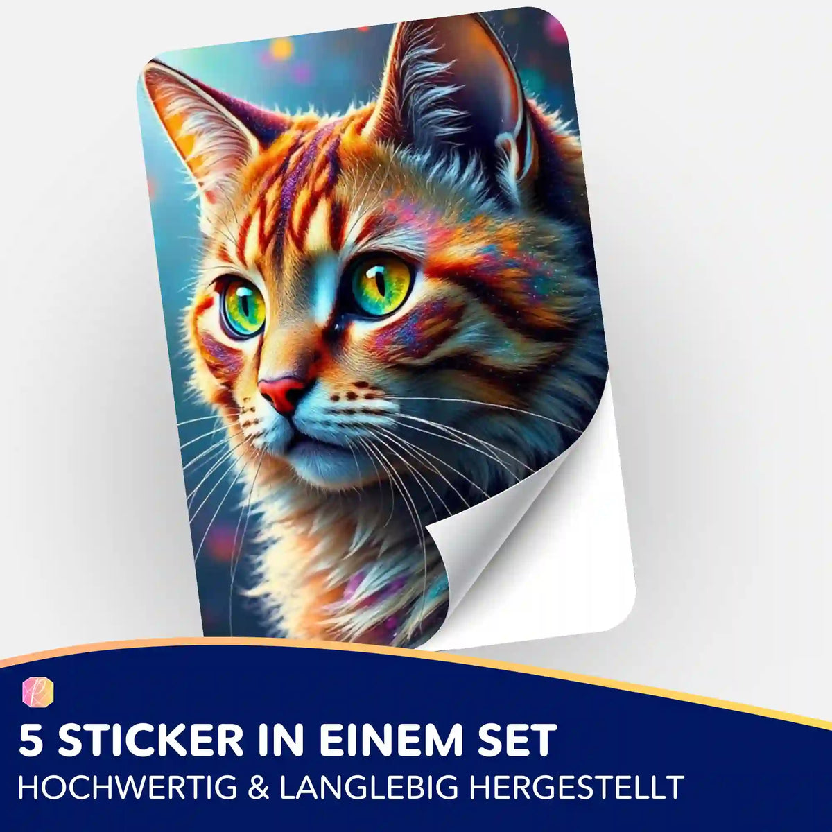 Bunter Katzen-Aufkleber aus dem Picmondoo Diamond Painting Set zur Organisation von Bastelzubehör und Diamanten-Dosen.
