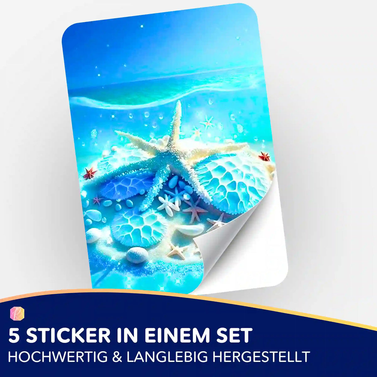 Picmondoo 5er-Set Aufkleber Blaue Meeressymphonie für Diamond Painting Organisation mit Seestern-Motiv und Glanzeffekt