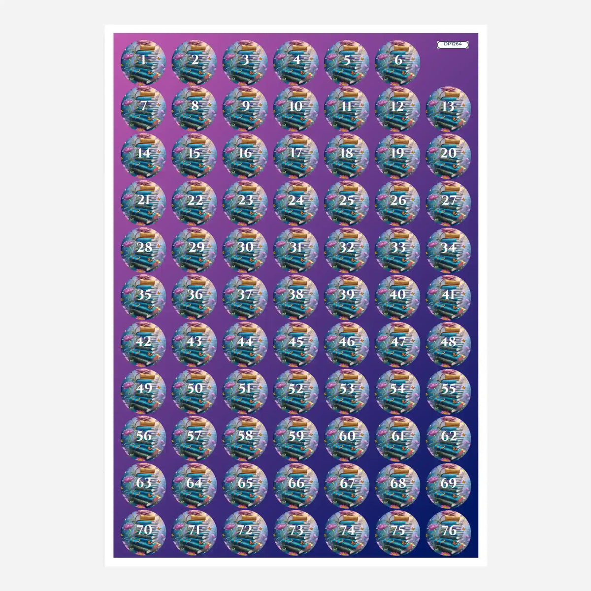 Buntes Döschenaufkleber-Set für Diamond Painting zur Organisation von Steinchen mit Motiv Book Lovers 1-76