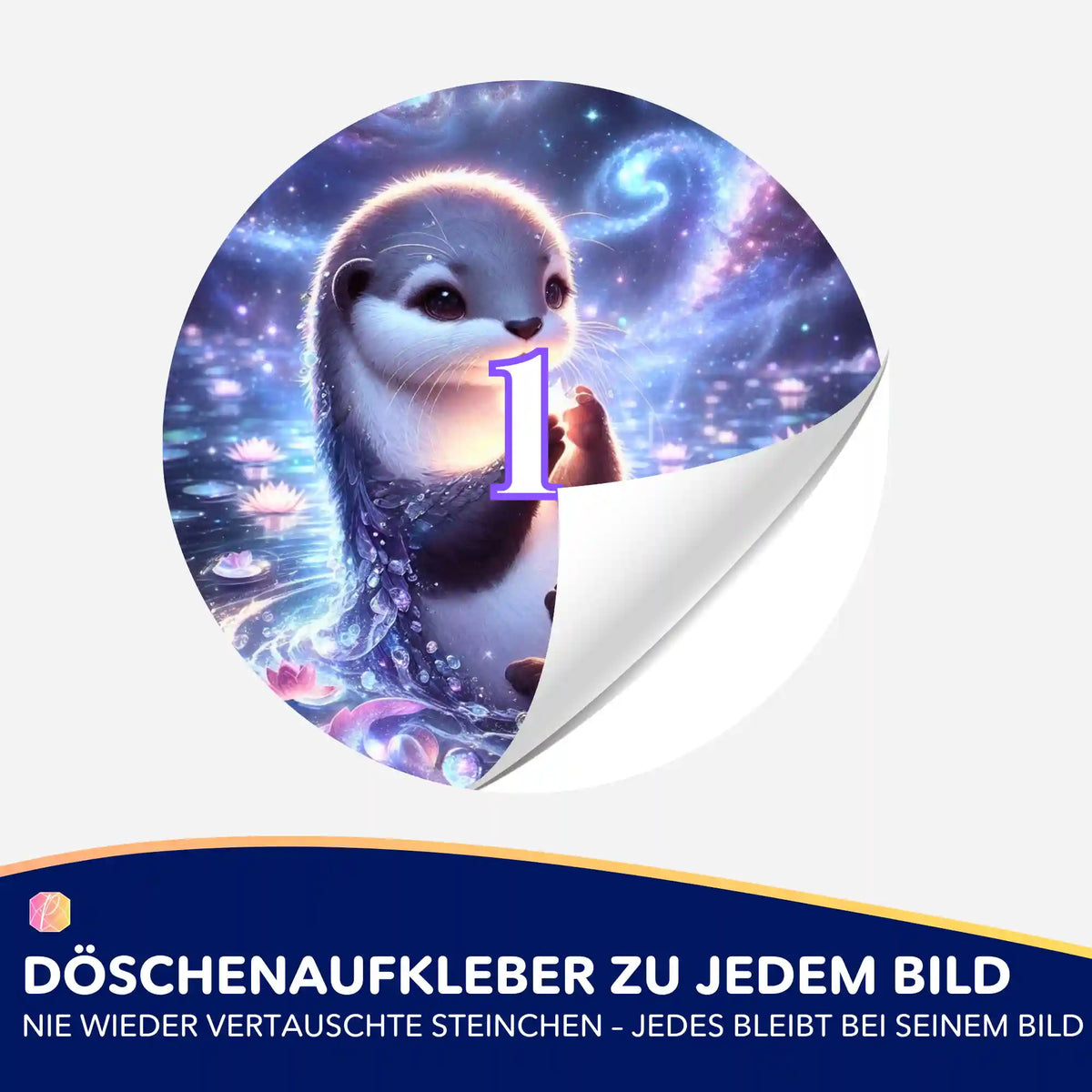 Runder Döschenaufkleber mit Otter-Motiv Hüterin der Sterne für Diamond Painting zur übersichtlichen Steinchen-Sortierung