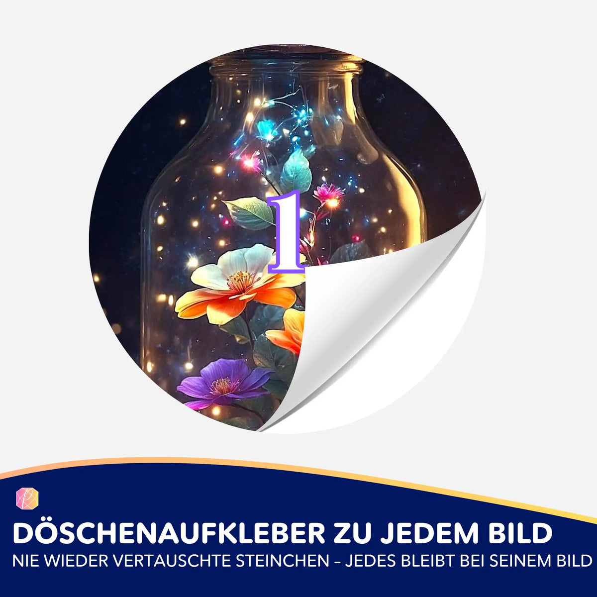 Bunte Döschenaufkleber für Diamond Painting mit Blütenzauber-Motiv zur einfachen Sortierung der Diamant Steinchen