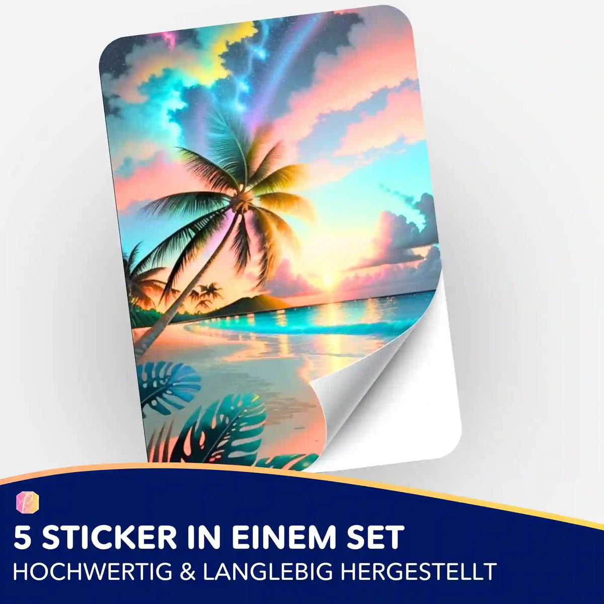 Picmondoo 5er-Set Sticker mit Palme im bunten Abendhimmel Motiv zur Organisation von Diamond Painting Sets
