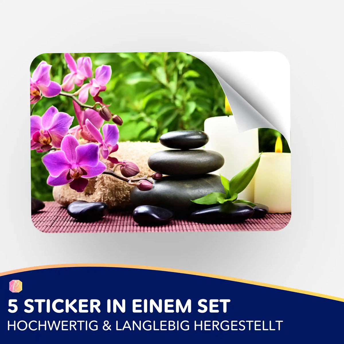 Picmondoo Aufkleber-Set Oase der Entspannung für Diamond Painting Zubehör mit Orchideen, Zen-Steinen und Kerzen.