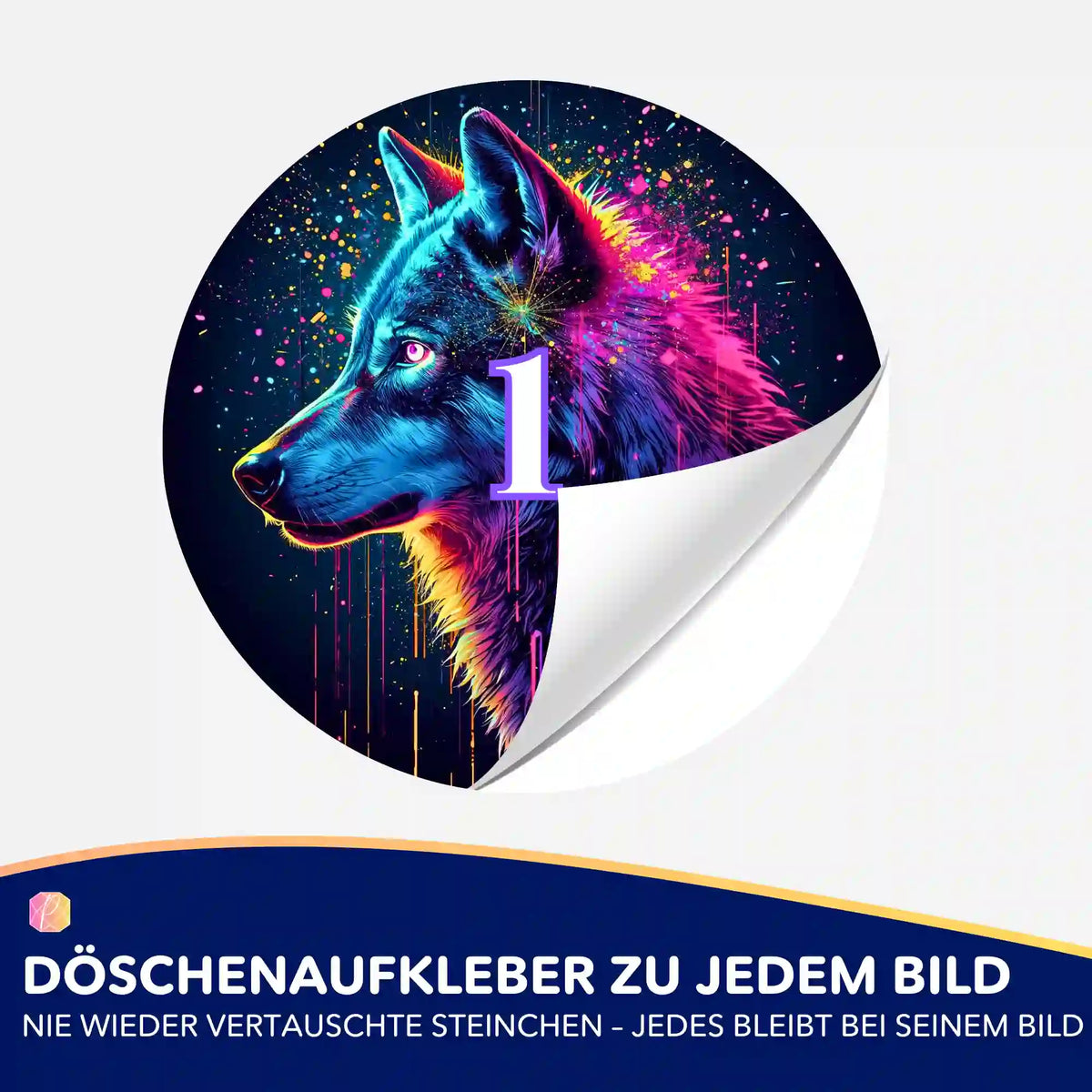 Bunter Wolf Döschenaufkleber für Diamond Painting Zubehör zur geordneten Aufbewahrung der Diamanten Steinchen