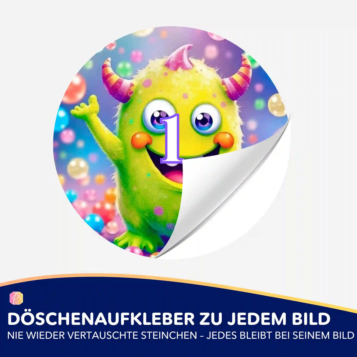 Bunter Döschenaufkleber mit Monster-Motiv zum Sortieren von Diamond Painting Steinchen für dein nächstes Bastelprojekt.
