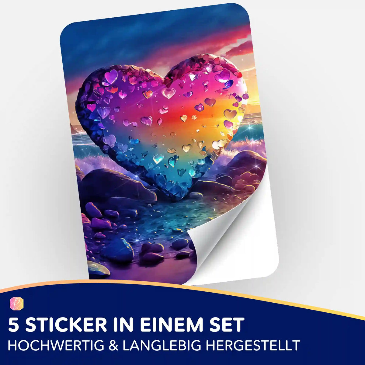 5er-Set Herz Diamond Painting Aufkleber mit buntem Glitzer-Design zur Organisation von Zubehör und Bastelsets