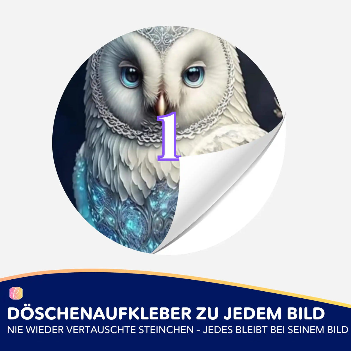 Runder Diamond Painting Döschenaufkleber mit Eulen-Motiv zur Sortierung von Steinchen für dein Diamond Painting Set