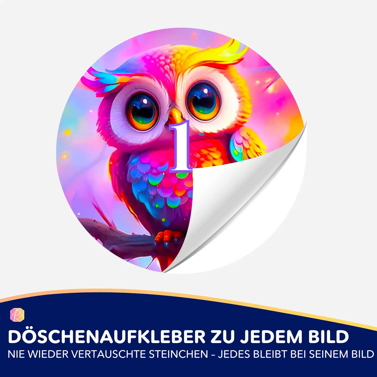 Bunter Eulen-Döschenaufkleber mit Nummer 1 für Diamond Painting Zubehör zur Ordnung der Steinfarben