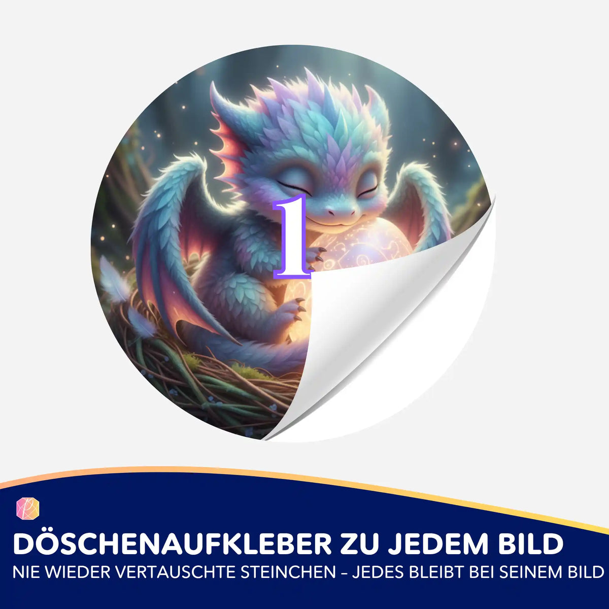 Runder Döschenaufkleber mit Lichtdrache Faye Motiv für Diamond Painting Zubehör zur Ordnung der Steinfarben