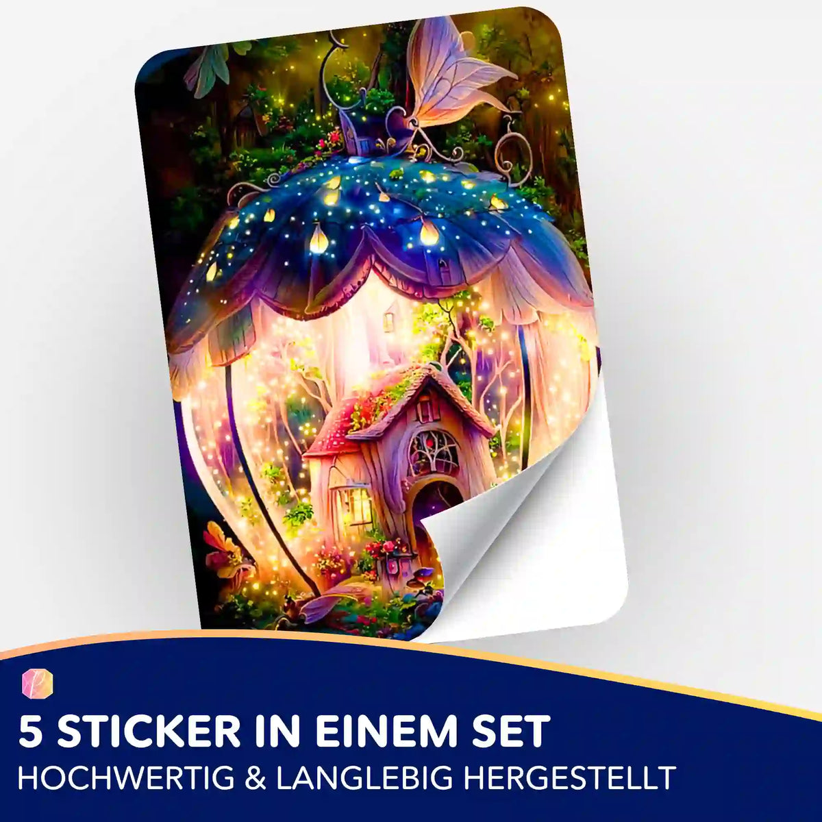 Fantasiehaus-Sticker 5er-Set für Diamond Painting und Bastelbedarf mit leuchtendem, märchenhaftem Motiv