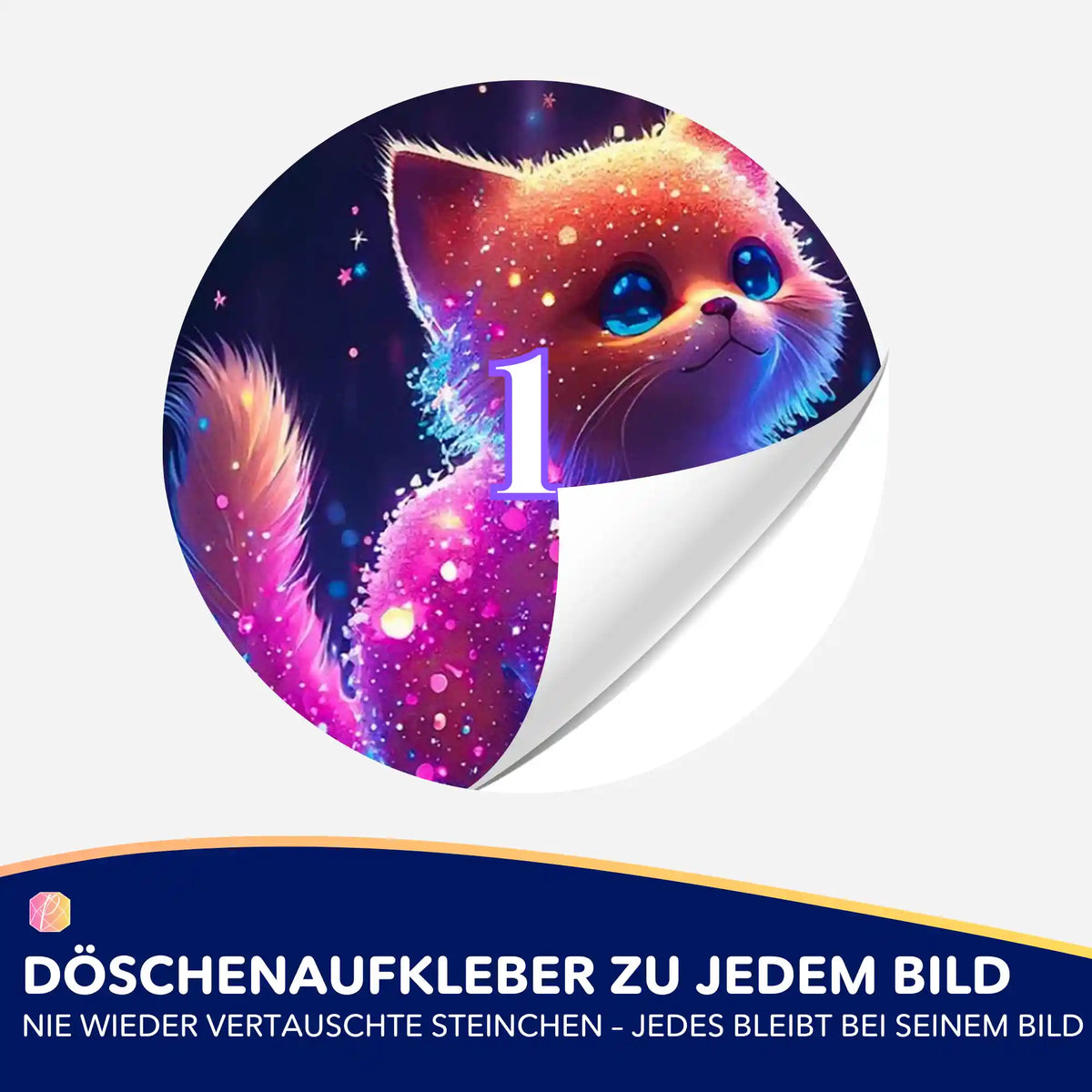Bunter Zuckerkätzchen-Döschenaufkleber für Diamond Painting zur einfachen Organisation von Diamanten und Steinchen.
