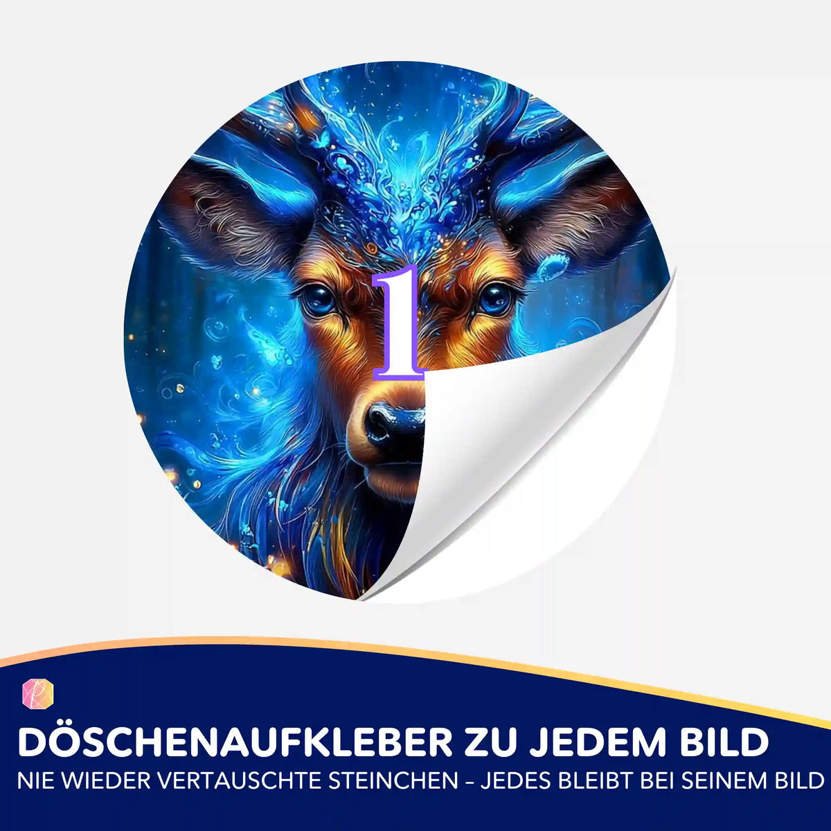 Runder Döschenaufkleber Wächter des Waldes mit Hirsch-Motiv für Diamond Painting Zubehör zur Steinchen-Sortierung