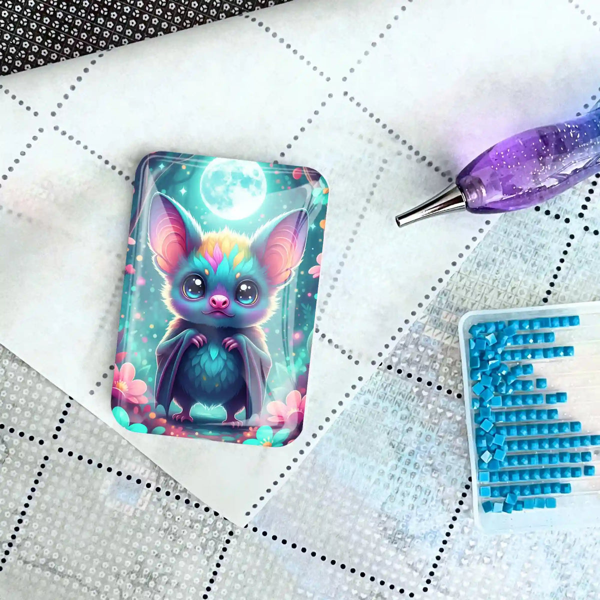 Freddy Fledermaus Cover Minder auf Diamond Painting Leinwand mit Glitzer-Stift für Diamanten Painting Zubehör