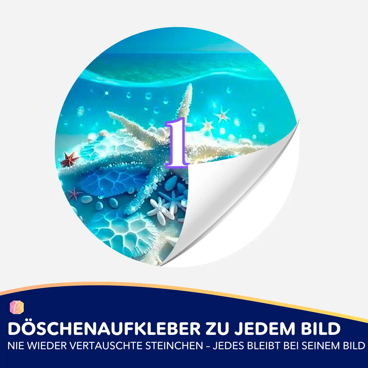 Blaue Meeressymphonie Döschenaufkleber zur Organisation von Diamond Painting Steinchen mit Seestern-Motiv