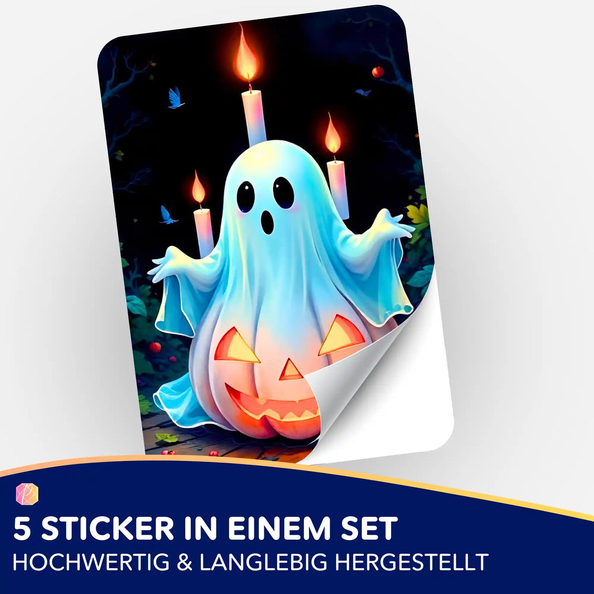 Boohoo Aufkleber-Set für Diamond Painting Fans mit niedlichem Gespenst, Kürbis und Kerzen im Halloween-Design