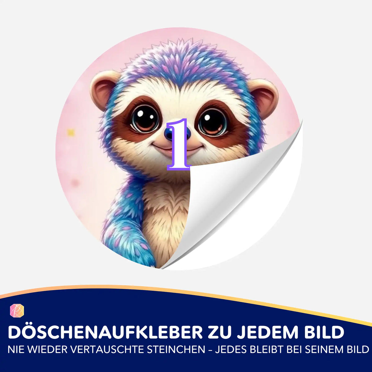 Runder Döschenaufkleber mit Faultier-Motiv für Diamond Painting Zubehör zur geordneten Aufbewahrung der Diamanten.