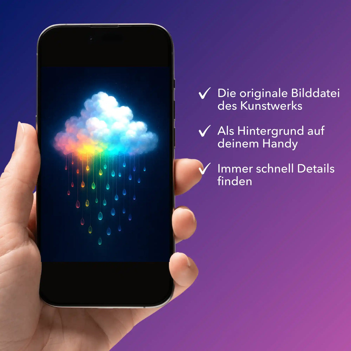 Digitale Bildmappe für Diamond Painting Design Regenbogenwolke als Handy-Hintergrund für schnelles Detail-Check