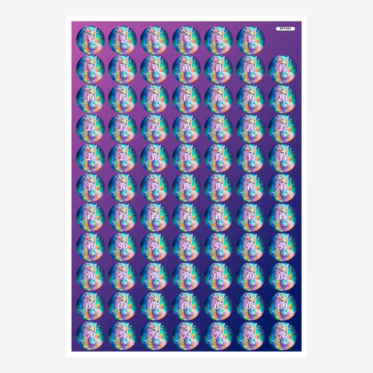 Buntes Diamond Painting Döschenaufkleber Set mit Katzenelfe-Motiv zur professionellen Sortierung deiner Steine.